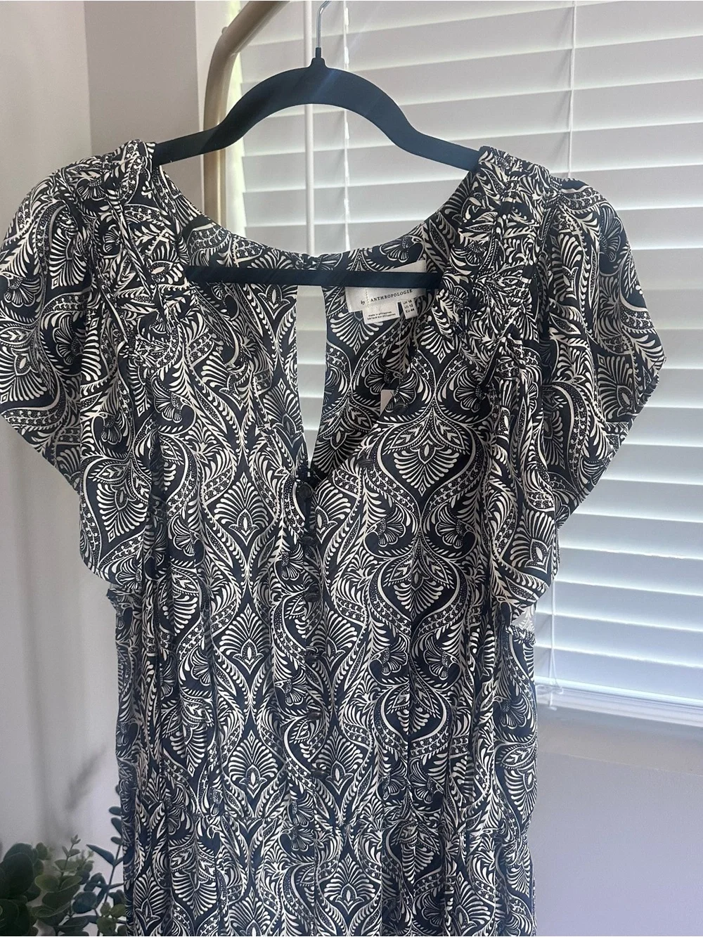 Anthropologie Black & White Paisley Print V-Neck Jumpsuit - Picture 3 of 10